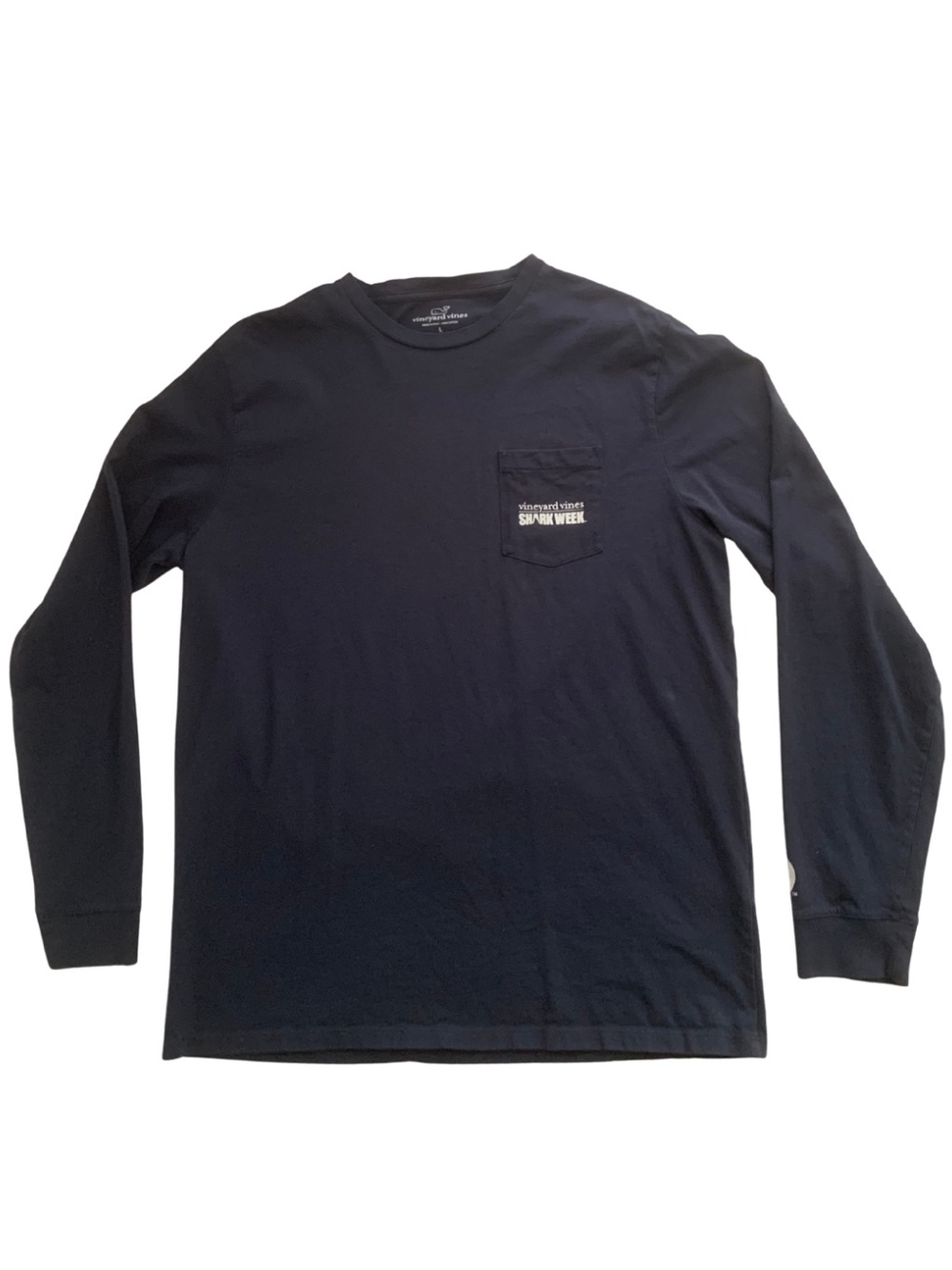 Vineyard Vines Shark Week Long-Sleeve Pocket Tee Navy L Preppy Holiday